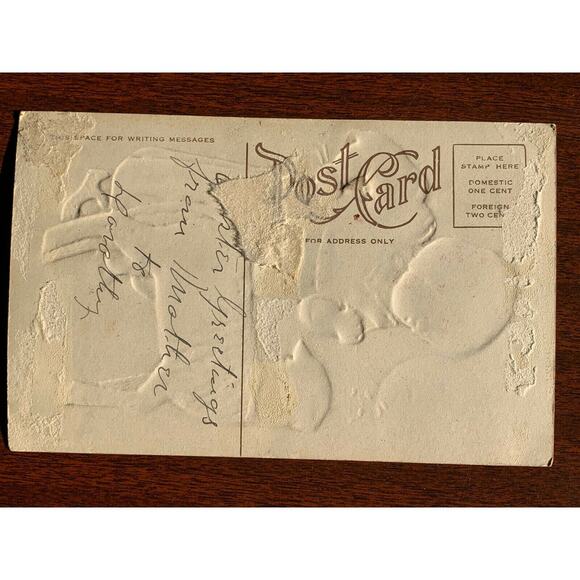 Antique 1920s Ephemera Easter Card Baby Girl W/ Lamb Embossed Used But Unposted - Picture 3 of 3